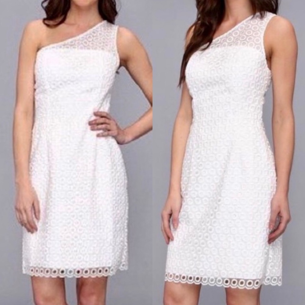 LILY PULITZER One Shoulder White Eyelet Sheath Dress 2 Cocktail Wedding Crochet